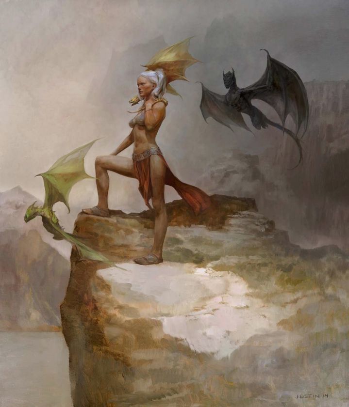 Daenerys Targaryen e seus três dragões