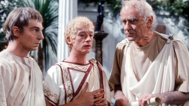 Derek Jacobi (Claudius), John Hurt (Caligula) and George Baker (Tiberius)