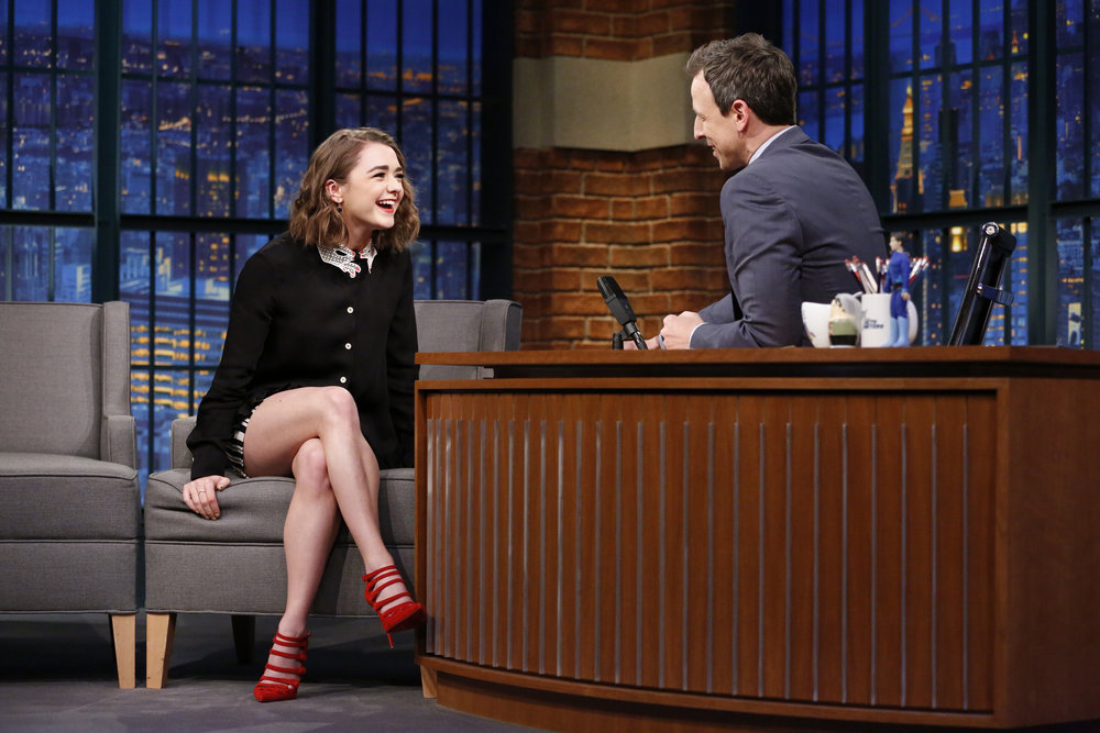 LATE NIGHT WITH SETH MEYERS -- Episode 356 -- Pictured: (l-r) Actress Maisie Williams during an interview with host Seth Meyers on April 13, 2016 -- (Photo by: Lloyd Bishop/NBC)